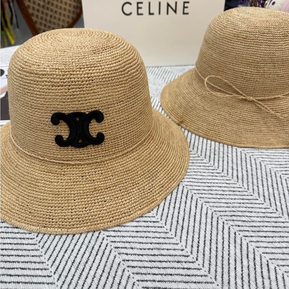 Celine Tan Crochet Hat with Black Emblem - Picture 2 of 3